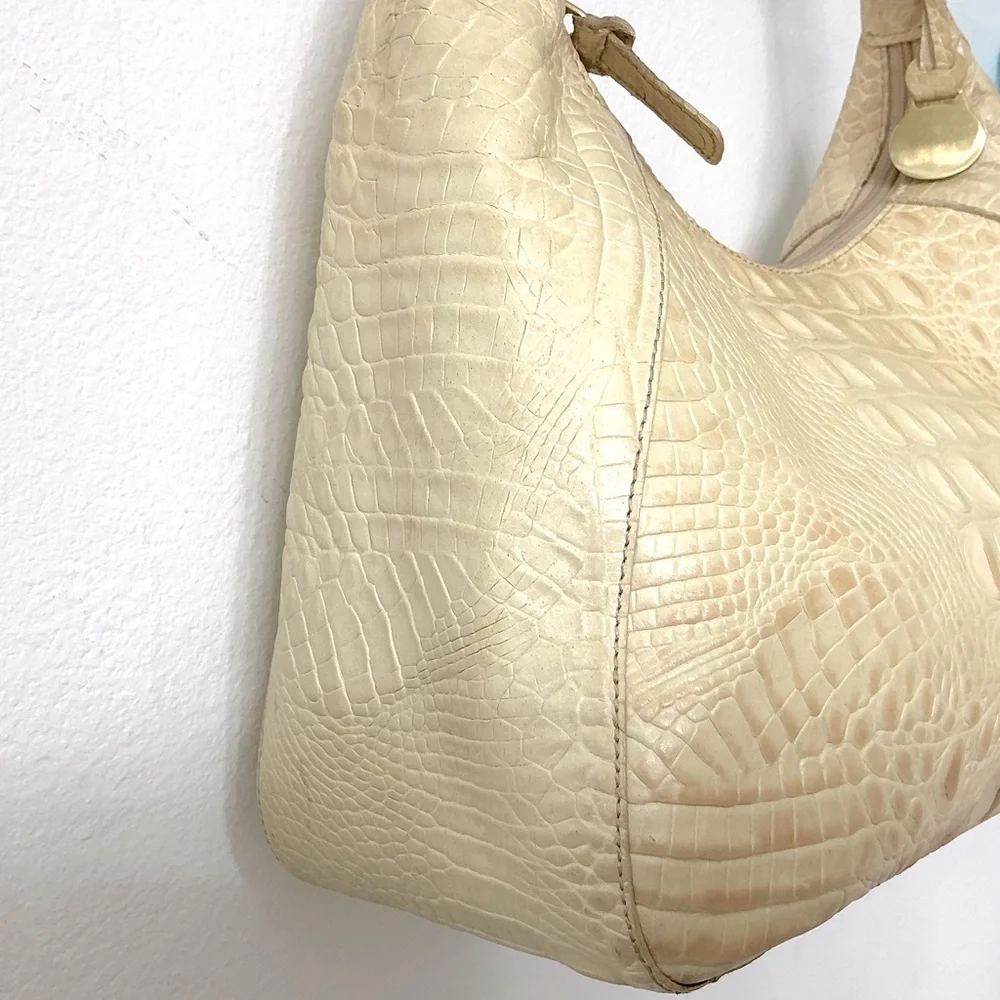 Brahmin Vintage Crocodile Leather Shoulder Bag Cream